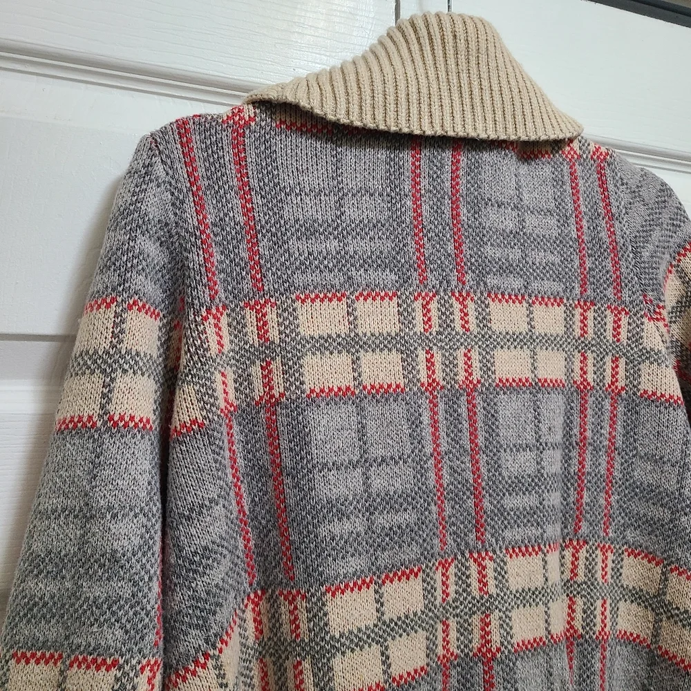 Lands End canvas 1963Vl vtg PLAID CARDIGAN SWEATER SIZE M cotton wool blend euc - Picture 9 of 15